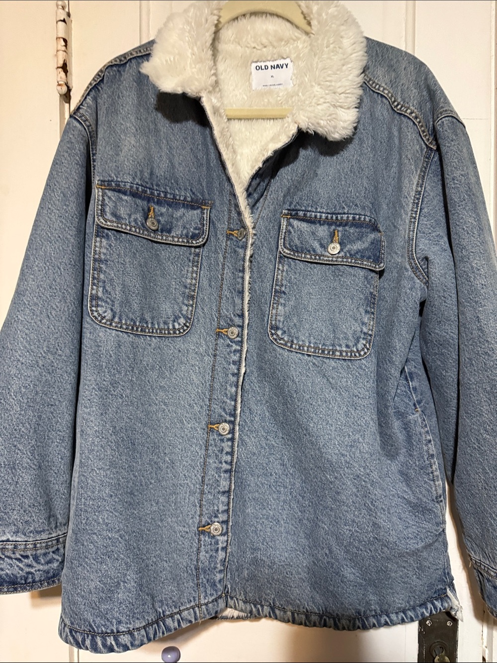 Old Navy Light Blue Denim Sherpa-Lined Jacket - Picture 4 of 13